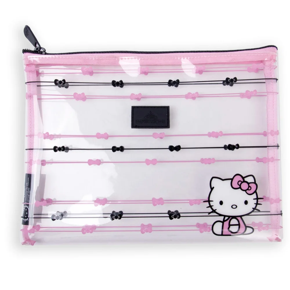 Hello Kitty Pink and Black Coquette Bow Print Cosmetic Bag SET
